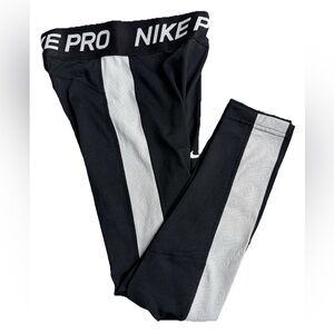 Nike Pro Dri-FIT Girls M Black Gray Compression Leggings Athletic Stretch